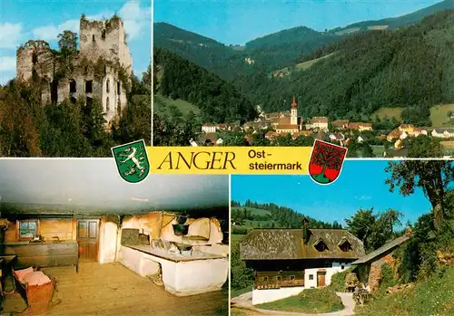 AK / Ansichtskarte 73941597 Anger_Steiermark_AT Ruine Waxenegg Heimatmuseum Rauchstubenhaus Panorama