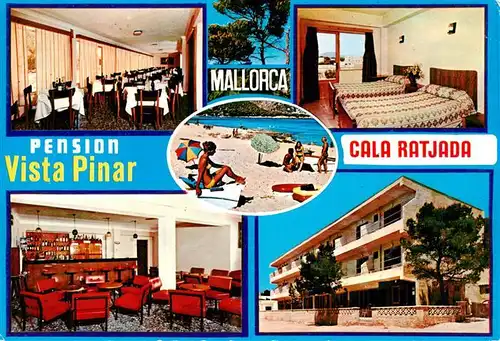 AK / Ansichtskarte  Cala_Ratjada_Mallorca Pension Vista Pinar Speisesaal Bar Zimmer Strand