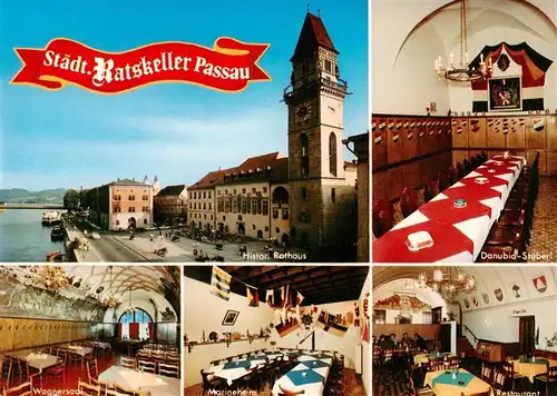 AK / Ansichtskarte  Passau Historisches Rathaus Danubia-Stuberl Waggersaal Marineheim Restaurant