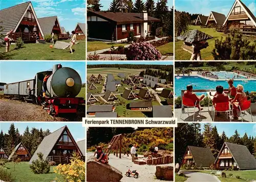 AK / Ansichtskarte  Tennenbronn Ferienpark Tennenbronn Bungalowdorf Panorama Schwimmbad Lokomotive