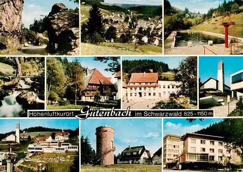 AK / Ansichtskarte  Guetenbach_Schwarzwald Orts und Teilansichten Panorama Schwimmbad Aussichtsturm Gasthof