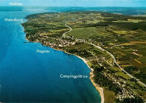 AK / Ansichtskarte  Hagnau_Bodensee Fliegeraufnahme mit Meersburg und Campingplaetzen