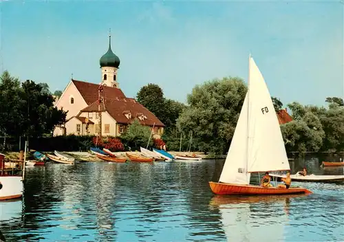 AK / Ansichtskarte  Allensbach_Bodensee Kirche Bootsliegeplatz Segeln