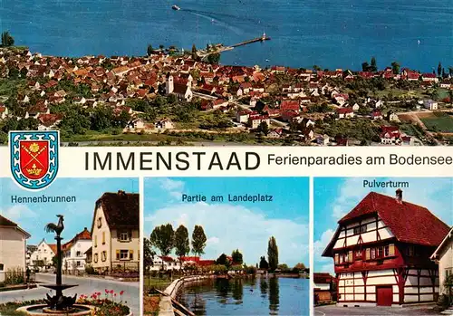 AK / Ansichtskarte 73941925 Immenstaad_Bodensee Fliegeraufnahme Hennenbrunnen Partie am Landeplatz Pulverturmhaus