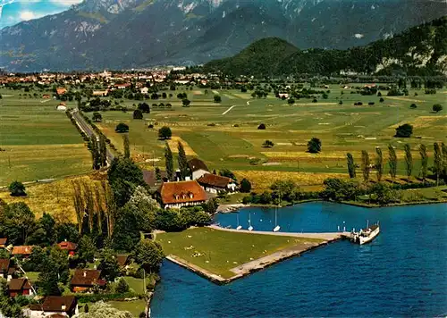 AK / Ansichtskarte  Interlaken_BE Fliegeraufnahme mit Strandhotel Neuhaus am Thunersee