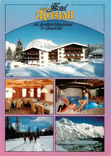 AK / Ansichtskarte 73942017 Weidach_Leutasch_Tirol_AT Hotel Kristall Gastraum Hallenbad Langlauf Winterpanorama