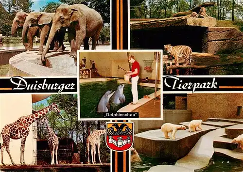 AK / Ansichtskarte  Zoo_Gardin_Zoologique-- Duisburg Eisbaer Giraffe Delphine Elefanten Tieger