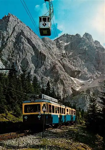 AK / Ansichtskarte  Eisenbahn_Railway_Chemin_de_Fer Begegnung Bayer. Zugspitzbahn Zugspitzgipfel Seilbahn