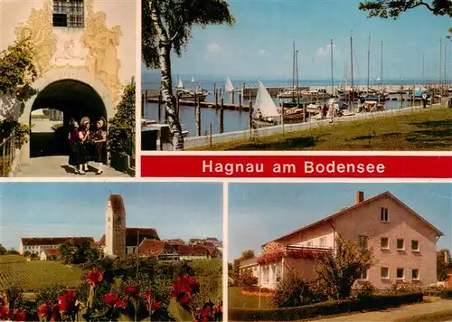 AK / Ansichtskarte 73942077 Hagnau_Bodensee Stadttor Trachten Yachthafen Kirche Haus Sonnenbuehl