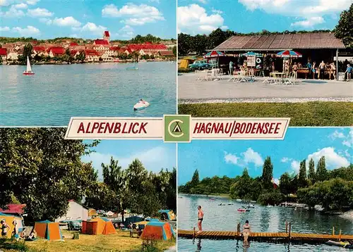 AK / Ansichtskarte 73942114 Hagnau_Bodensee Panorama Camping Alpenblick Bootssteg