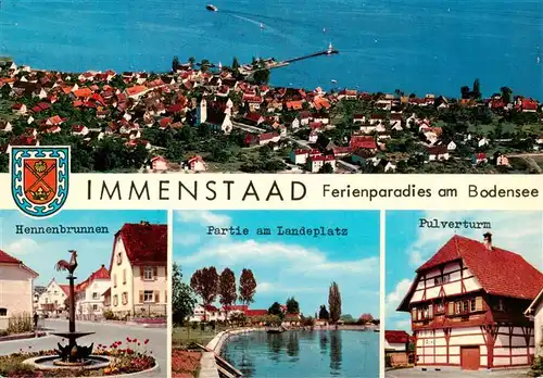 AK / Ansichtskarte 73942124 Immenstaad_Bodensee Fliegeraufnahme Hennenbrunnen Partie am Landeplatz Pulverturmhaus