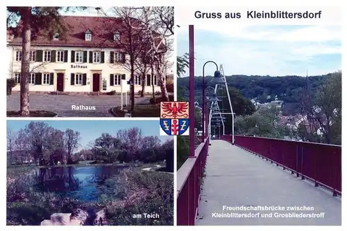 AK / Ansichtskarte  Kleinblittersdorf_Saarland Rathaus Partie am Teich Freundschaftsbruecke