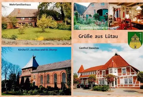 AK / Ansichtskarte 73942251 Luetau_Schleswig-Holstein Mehrfamilienhaus Zugpferdemuseum im Annenhof Kirche Gasthof Basedau