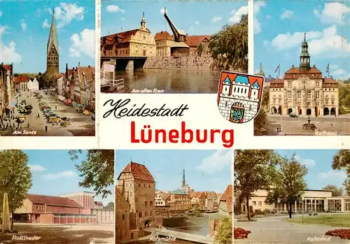 AK / Ansichtskarte  Lueneburg Am Sande Stadtzentrum Am alten Kran Rathaus Stadttheater Abtsmuehle Hallenbad