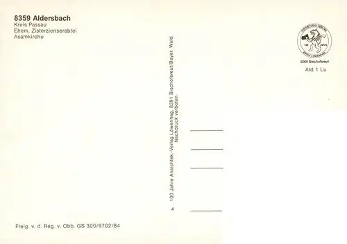 AK / Ansichtskarte 73942278 Aldersbach_Bayern Ehemalige Zisterzienserabtei Asamkirche