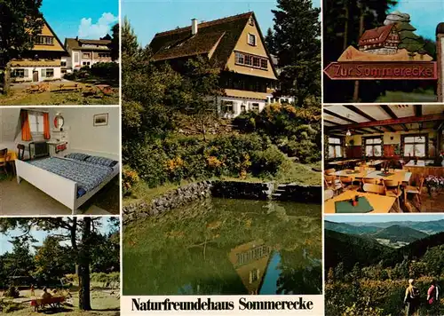 AK / Ansichtskarte 73942322 Kirnbach_Wolfach Naturfreundehaus Sommerecke Gastraum Zimmer Park Teich