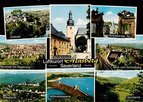 AK / Ansichtskarte 73942438 Arnsberg__Westfalen Altstadt Neustadt Glockenturm Hirschberger Tor Blick vom Schlossberg Teilansicht Moehnetalsperre Seufzertal