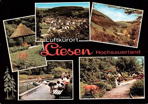 AK / Ansichtskarte  Liesen_Hallenberg_Hochsauerland Gasthof Pension Pfaender Panorama Liesetal Tretbecken Spielplatz