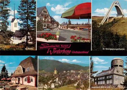 AK / Ansichtskarte  Winterberg__Hochsauerland_NRW Ev Kirche In der Pforte St Georgsprungschanze Bobhaus Panorama Astenturm