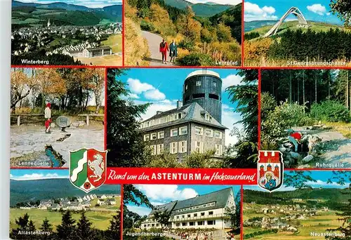 AK / Ansichtskarte  Winterberg__Hochsauerland_NRW Gaststaette Kahler Asten Panorama Lehrpfad St Georgssprungschanze Lennequelle Ruhrquelle Altastenberg Jugendherberge Neuastenberg