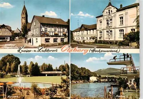 AK / Ansichtskarte  Olsberg_Sauerland Pfarrkirche Kneipp Sanatorium Kurpark Freibad