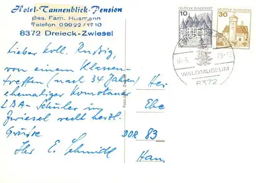 AK / Ansichtskarte  Dreieck_Regen_Zwiesel_Bayern Hotel Tannenblick Pension