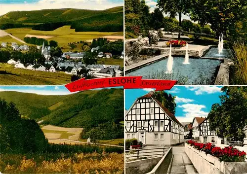 AK / Ansichtskarte  Eslohe_Sauerland Panorama Park Brunnen Fachwerkhaeuser
