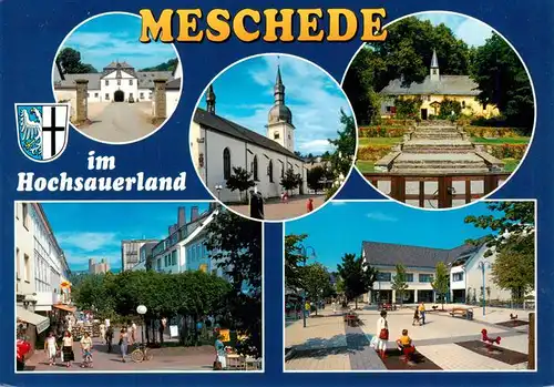 AK / Ansichtskarte 73942825 Meschede Schloss Kirchen Park Fussgaengerzone Stadtplatz