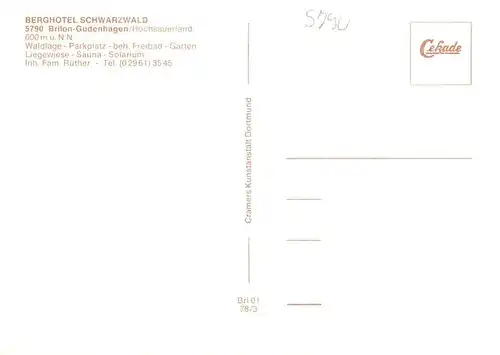AK / Ansichtskarte 73942861 Gudenhagen Berghotel Schwarzwald Gastraeume Teilansichten Schwimmbad