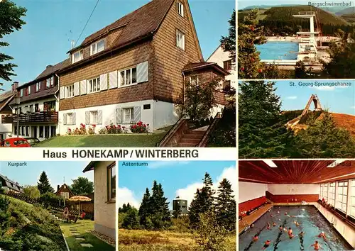 AK / Ansichtskarte  Winterberg__Hochsauerland_NRW Haus Honekamp Schwimmbad Sprungschanze Kurpark Astenturm Hallenbad