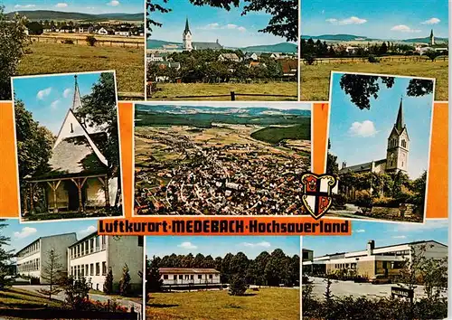 AK / Ansichtskarte 73942891 Medebach Panorama Kirchen Teilansichten Hallenbad