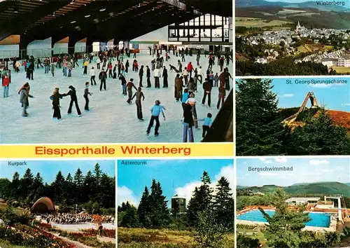 AK / Ansichtskarte  Winterberg__Hochsauerland_NRW Eissporthalle Panorama Skisprungschanze Kurpark Astenturm Freibad