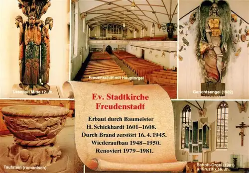 AK / Ansichtskarte  Freudenstadt Ev. Stadtkirche Lesepult Taufstein Frauenschiff Hauptorgel Gerichtsengel Schott-Orgel Kruzifix