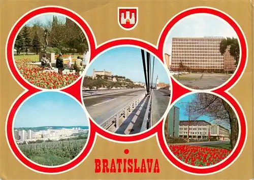 AK / Ansichtskarte 73943028 Bratislava_Pressburg_Pozsony_SK Park Denkmal Donaubruecke Hotel Panorama