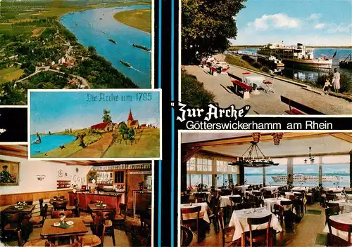 AK / Ansichtskarte  Goetterswickerhamm_Voerde_Niederrhein Luftaufnahme Rheinpromenade Schiffsanleger Café Restaurant zur Arche