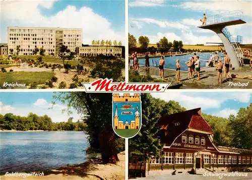 AK / Ansichtskarte  Mettmann Kreishaus Freibad Goldbergerteich Schwarzwaldhaus