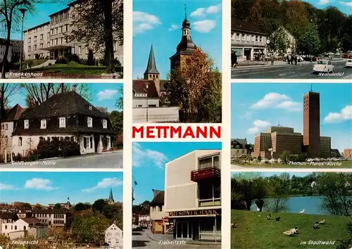 AK / Ansichtskarte  Mettmann Krankenhaus Goldberger Muehle Freiheitstrasse Kirche Neandertal Stadtwald