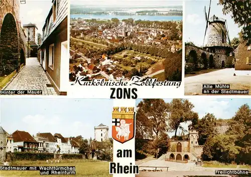 AK / Ansichtskarte  Zons Stadtmauer Wachttuermchen Rheinturm Kurkoelnische Zollfestung Alte Muehle Freilichtbuehne