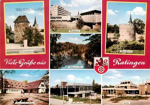AK / Ansichtskarte  Ratingen Tuerme der Stadt Rathaus Blauer See Jugendherberge Hallenbad Aula