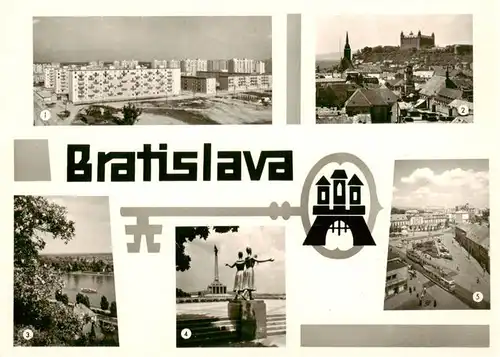 AK / Ansichtskarte  Bratislava_Pressburg_Pozsony_SK Wohnsiedlung Hochhaeuser Stadtzentrum Burg Denkmal