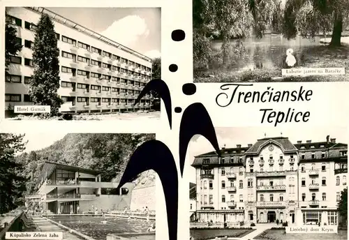 AK / Ansichtskarte  Trencianske_Teplice_SK Hotel Park Teich Freibad Kurhaus