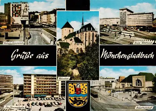 AK / Ansichtskarte 73943256 Moenchengladbach Bahnhofsvorplatz Haus Westland Muenster Am Sonnenhaus Bahnhof
