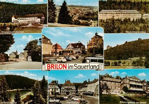 AK / Ansichtskarte 73943276 Brilon Kriegsblindenkurheim Haus Hoheneimberg Altes Stadttor Bruckhauser Steine Schwimmbad Marktplatz Erholungsheim am Druebel