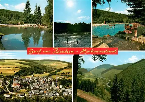 AK / Ansichtskarte  Zueschen__Sauerland Badesee Freibad Fliegeraufnahme Panorama