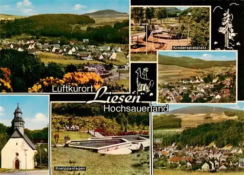 AK / Ansichtskarte  Liesen_Hallenberg_Hochsauerland Panorama Kinderspielplatz Kirche Kneippanlagen 