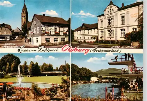 AK / Ansichtskarte  Olsberg_Sauerland Pfarrkirche Kneipp Sanatorium Kurpark Freibad