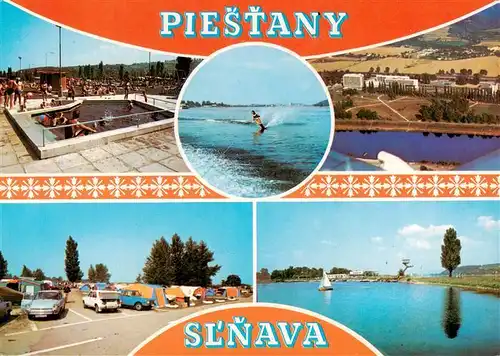 AK / Ansichtskarte  Piestany_Pistian_Poestyen_SK Schwimmbad Panorama Camping Seepartie