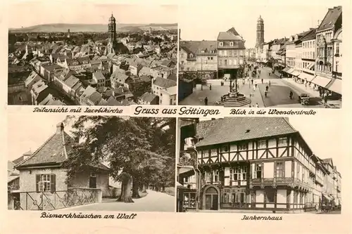 AK / Ansichtskarte  Goettingen__Niedersachsen Teilansicht mit Jacobikirche Weersderstrasse Bismarckhaeuschen am Wall Junkernhaus