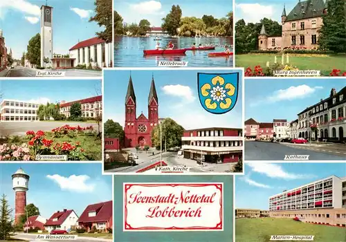 AK / Ansichtskarte 73943582 Lobberich_Nettetal Ev Kirche Nettebruch Burg Ingenhoven Gymnasium Kath Kirche Rathaus Am Wasserturm Marien Hospital