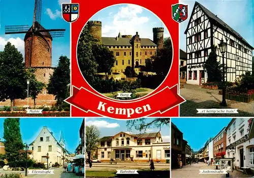 AK / Ansichtskarte  Kempen_Niederrhein Muehle Burg et kemp'sche huis Fachwerkhaus Strassenpartien Bahnhof